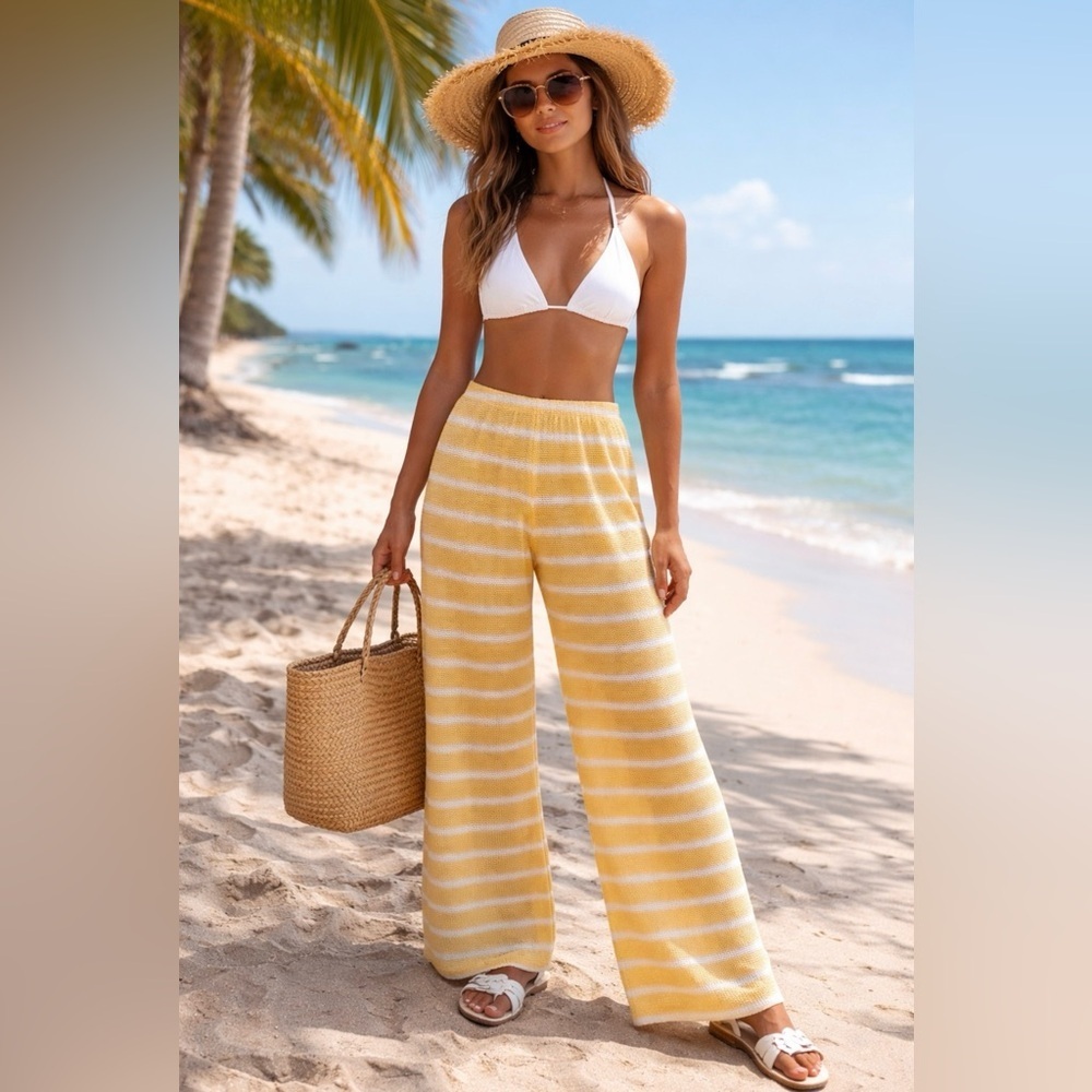 Zara Yellow Striped Wide Leg Pants